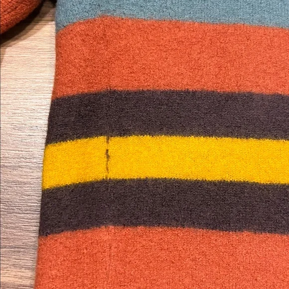 Toad & Co Heartfelt Merino Wool Hoodie in Orange/Yellow/Olive Green/Blue Medium - Picture 13 of 13